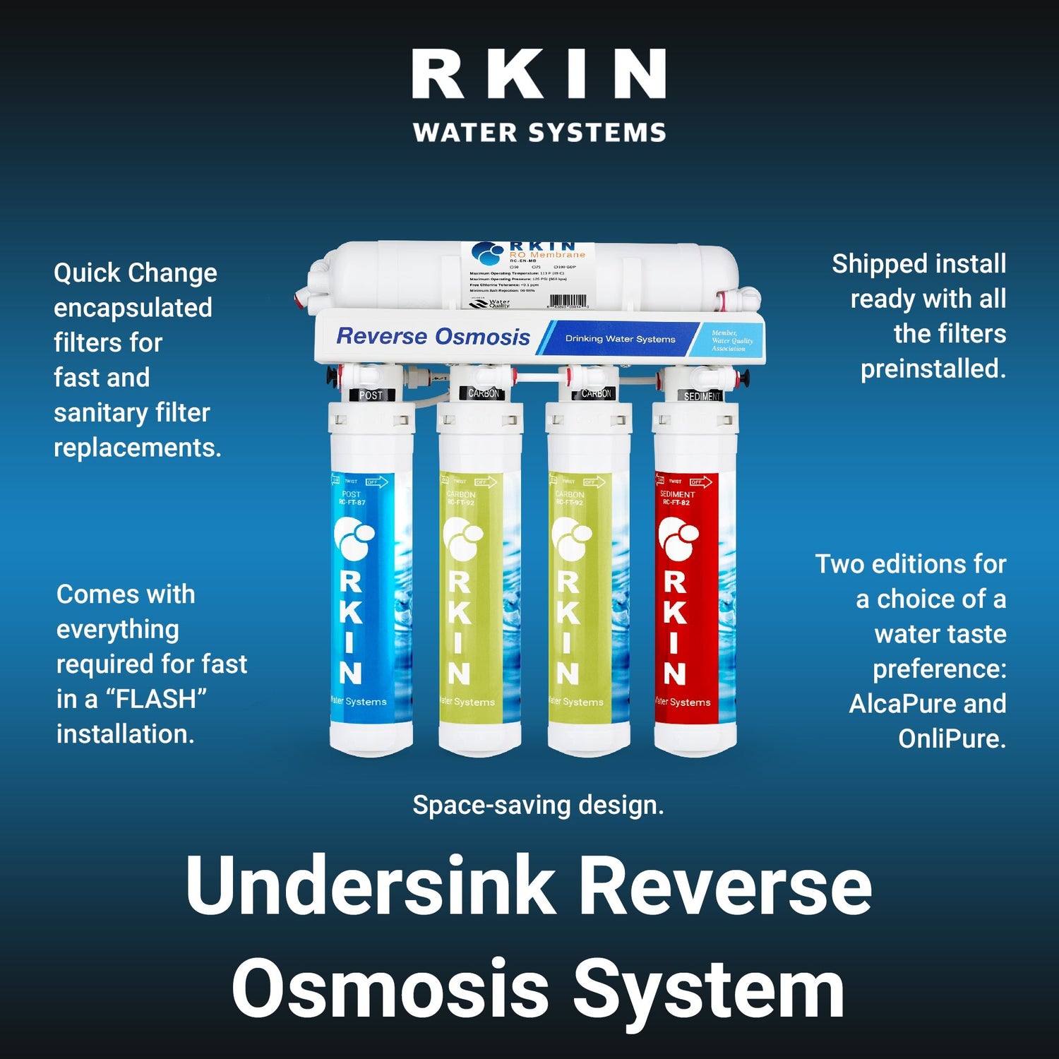 RKIN Flash Undersink Reverse Osmosis System with Chrome Lead-Free Faucet - RKIN