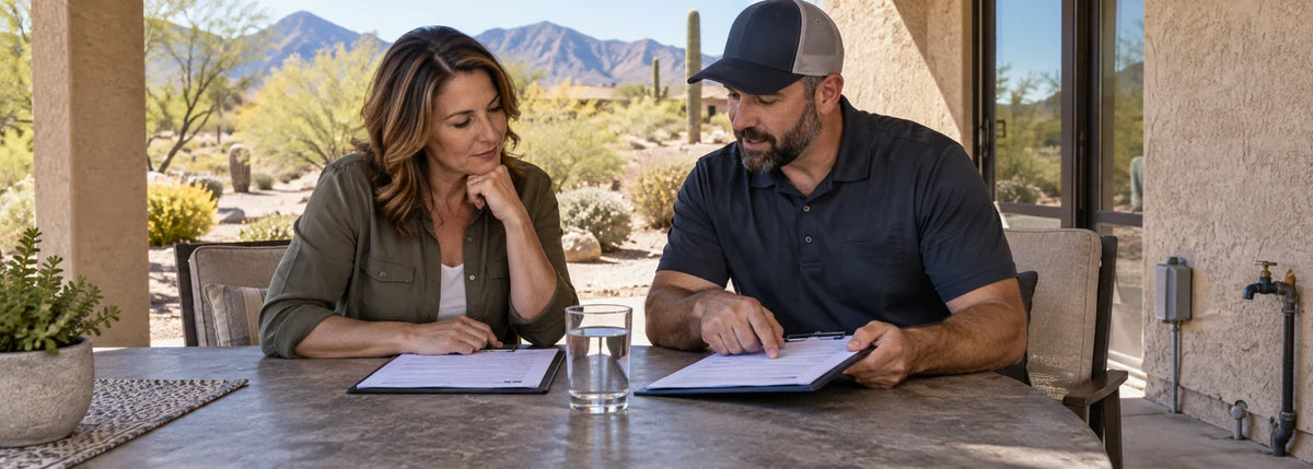 Arizona homeowner comparing water system quotes with a professional