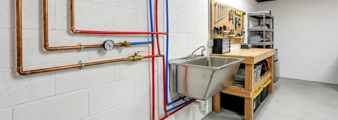 Clean U.S. home utility room plumbing setup for evaluating salt-free water softener alternatives