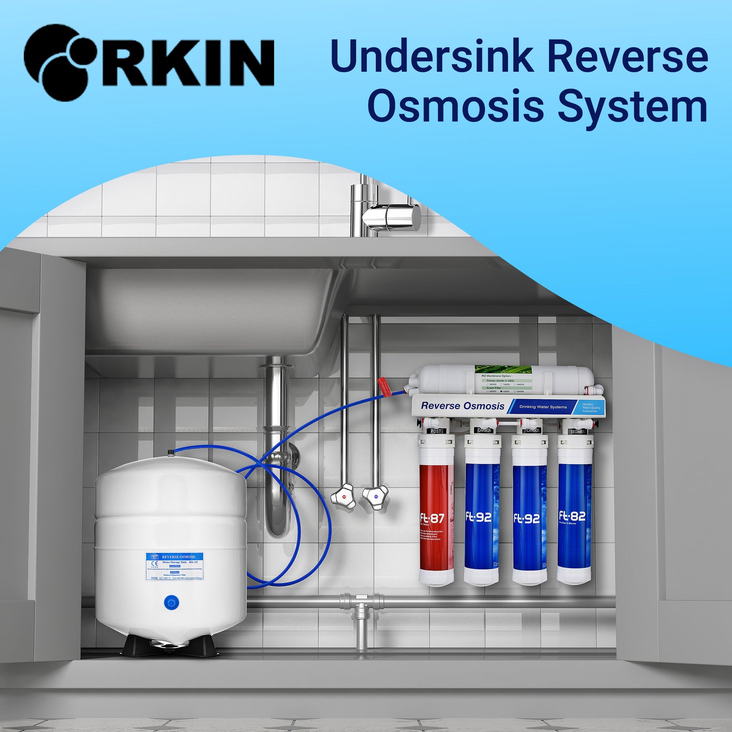 Flash undersink reverse osmosis system space saving design